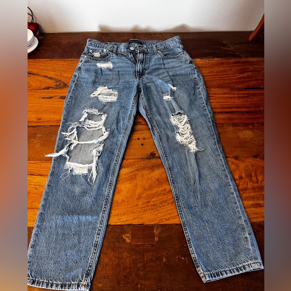 Aeropostale Blue Distressed Straight Leg Jeans